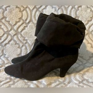 Mixit Abby Black Fabric Ankle Booties Foldover Cuff Heels Women’s 8M